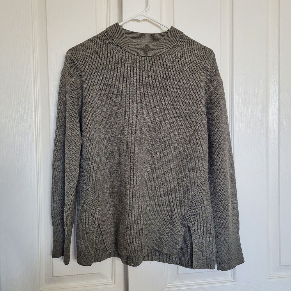 Lululemon Merino Wool Blend Ribbed Crewneck Sweater Brown Gray Size 2 W3GKAS